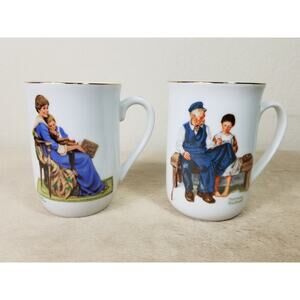 Norman Rockwell Coffee Mug Teacup 10oz Bedtime 4 1/4" The Lighthouse 1982 x2
